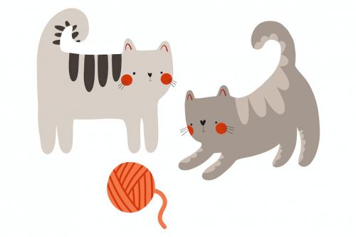 Flat cartoon cats. Cats illustration, kitten png