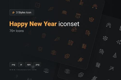 Happy New Year 2024 Icons Set