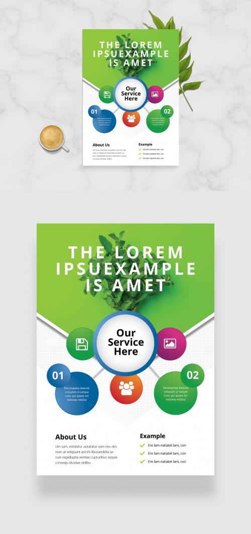 Infographic Business Flyer Layout with Green Accents - 353665858