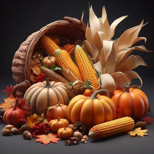 A Cornucopia Filled With Corn Pumpkin And Vegetables