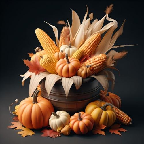 A Cornucopia Filled With Corn Pumpkin And Vegetables