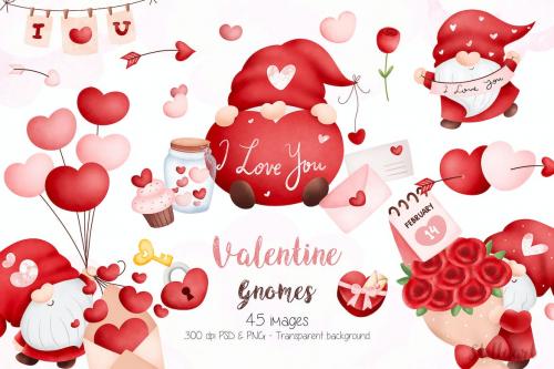 Valentine Gnomes Watercolor Clipart