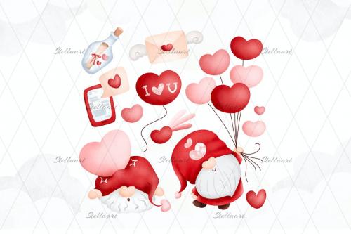 Valentine Gnomes Watercolor Clipart