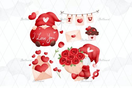 Valentine Gnomes Watercolor Clipart