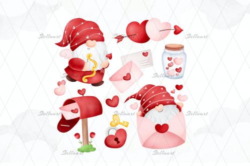 Valentine Gnomes Watercolor Clipart