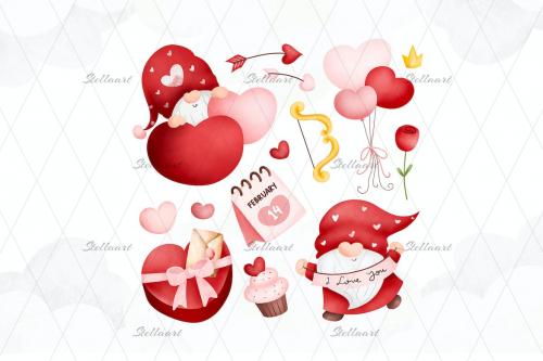 Valentine Gnomes Watercolor Clipart