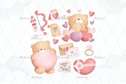 Valentine Teddy Bears Watercolor Clipart