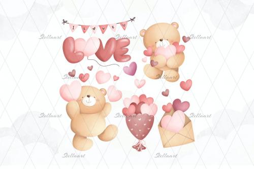 Valentine Teddy Bears Watercolor Clipart