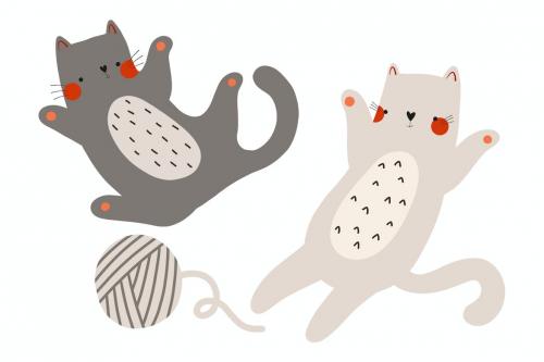 Flat cartoon cats. Cats illustration, kitten png