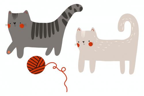 Flat cartoon cats. Cats illustration, kitten png