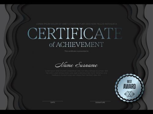 Dark Merit Certificate Layout with Silver Accents - 353724404