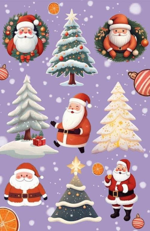 Merry Crhistmas Santa Claus Sticker Holiday Flat Illustration Psd Nice Magic Christmas Sticker