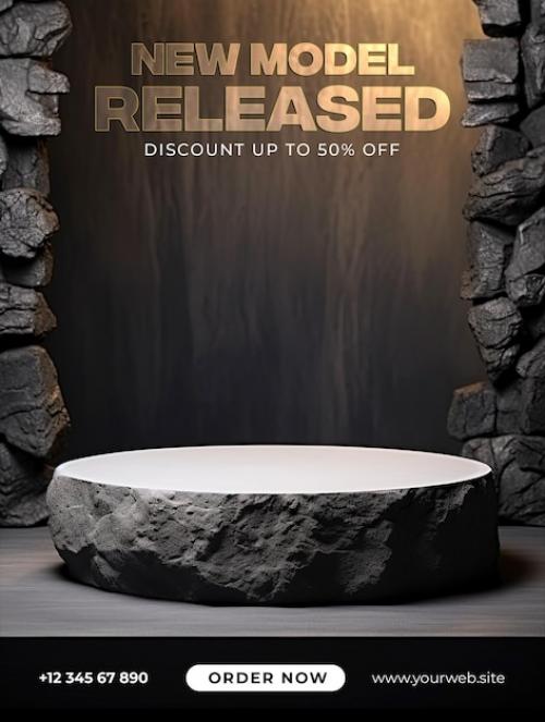 3d Realistic Background Podium Product Display With Stone Podium Product Display Stand