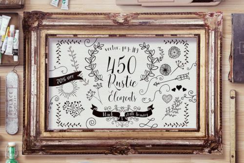 450 Rustic Elements. Vector, PNG