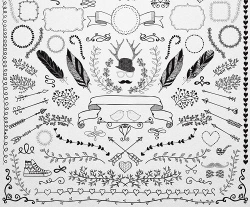 100 Hand Drawn Doodle Vector Design Elements.