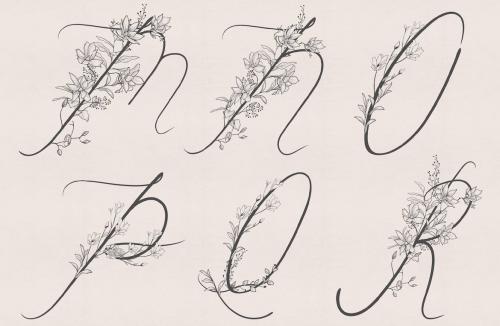 Flowered Monograms, Handwritten Uppercase Alphabet