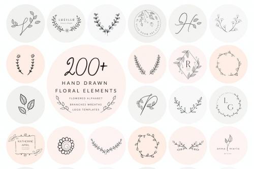 200+ Floral Elements~EPS,SVG,PSD,PNG