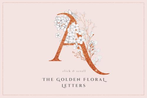 Blooming Gold Floral Letters Numbers