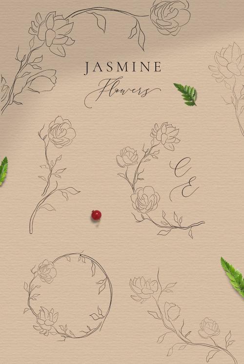 Jasmine Flowers Line Art Ornate Elements