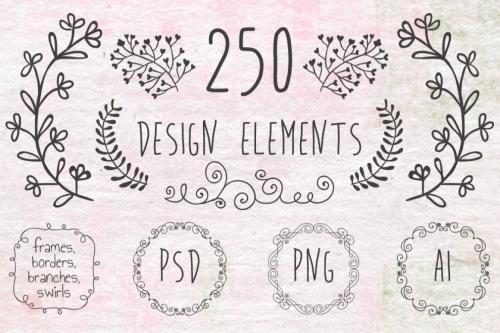 Hand Sketched Vintage Decorative Design Elements.