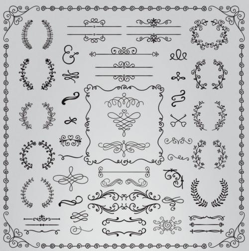 Hand Sketched Vintage Decorative Design Elements.