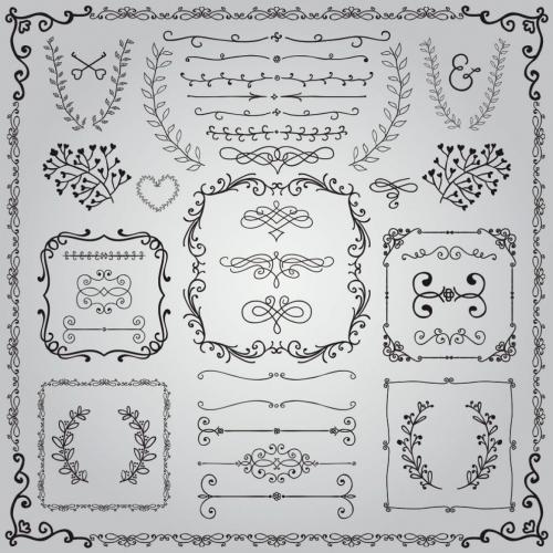 Hand Sketched Vintage Decorative Design Elements.