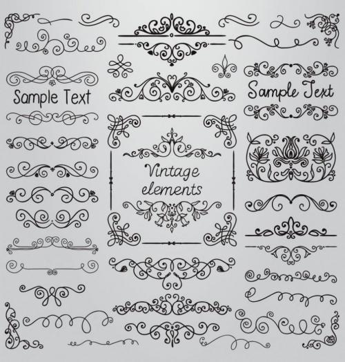 Hand Sketched Vintage Decorative Design Elements.