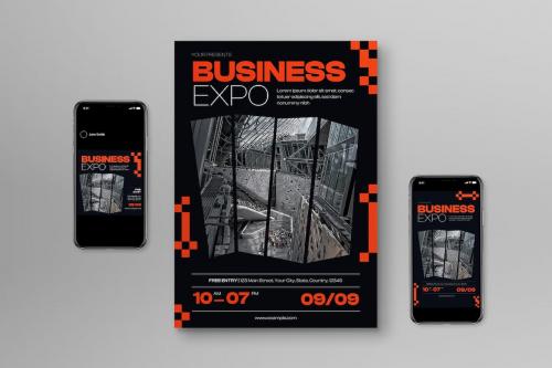 Black Flat Design Business Expo Flyer Set