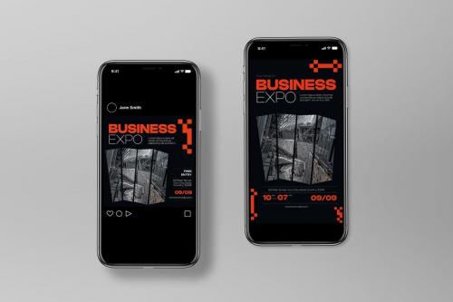 Black Flat Design Business Expo Flyer Set