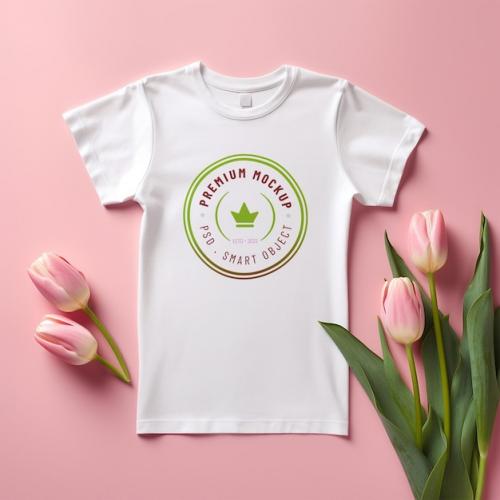 Luxury White Tshirt Mockup Psd Template With Flowers