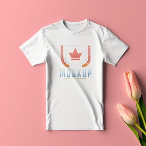 Luxury White Tshirt Mockup Psd Template With Flowers