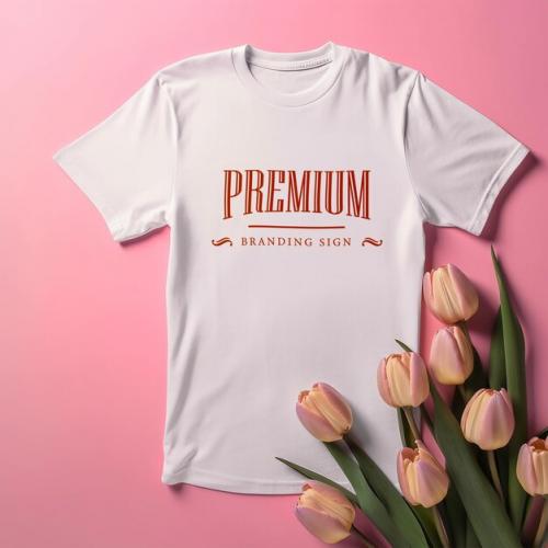 Luxury White Tshirt Mockup Psd Template With Flowers