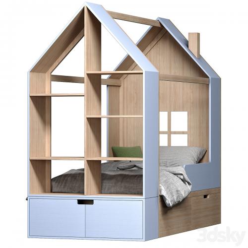 Children bed House with a rack