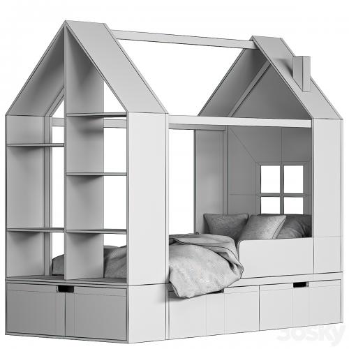 Children bed House with a rack