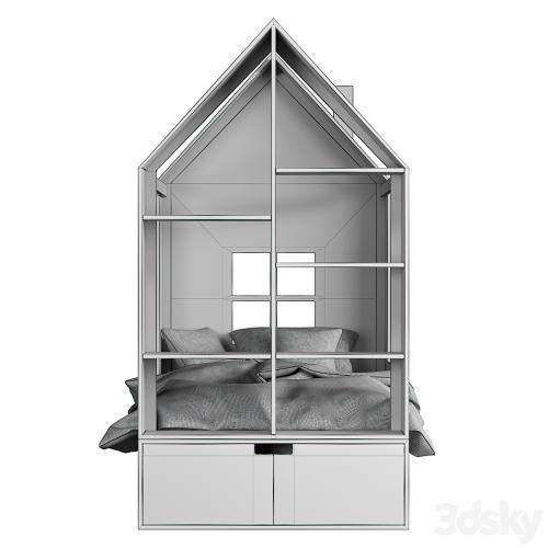 Children bed House with a rack