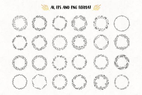 Handsketched Floral Frames 120 Unique Wreaths