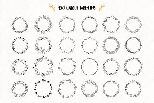 Handsketched Floral Frames 120 Unique Wreaths