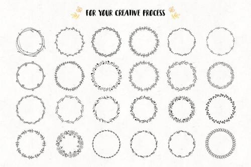 Handsketched Floral Frames 120 Unique Wreaths