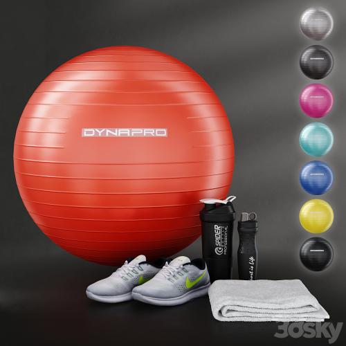 Fitness set for gym decorating. Sport equipment. Set