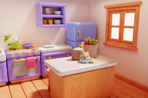 Kitchen And Food 3d Illustration