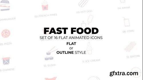 Videohive Fast Food - Set of 16 Animated Icons Flat or Outline style 50232960