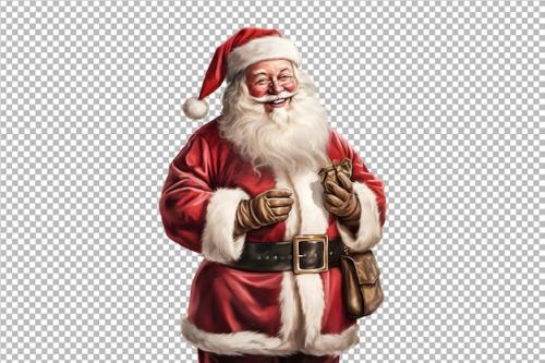 Happy Santa Claus Wearing Red Winter Suite With Santa Hat Isolated On A Transparent Background