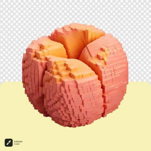 3d Peach Voxel Art Isolated