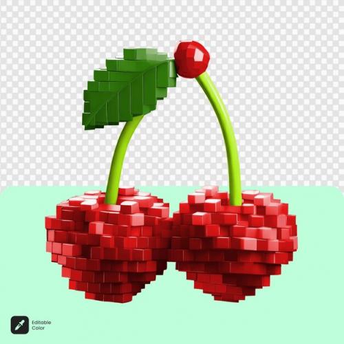 3d Cherry Voxel Art Isolated