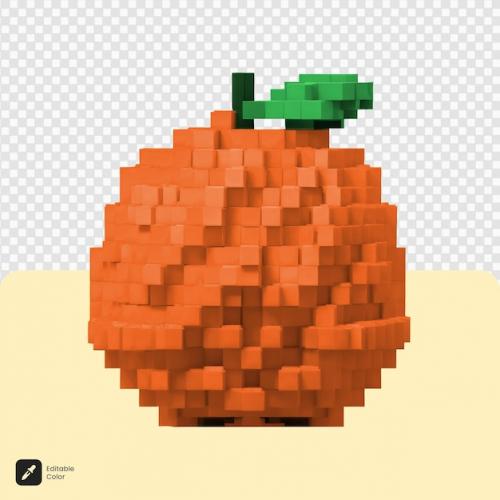 3d Orange Voxel Art Isolated