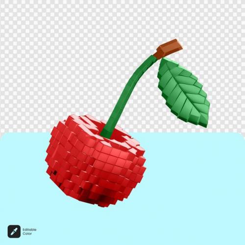 3d Cherry Voxel Art Isolated