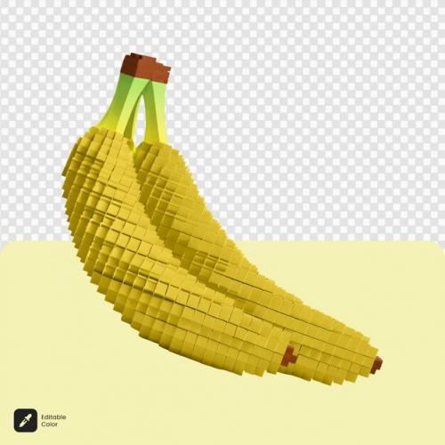 3d Banana Voxel Art Isolated