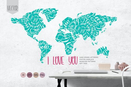 Valentines «I Love You» Vector Photo Overlay Colle