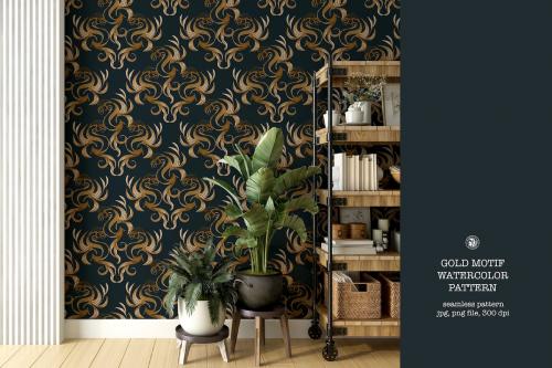 Watercolor Gold Motif Wallpaper