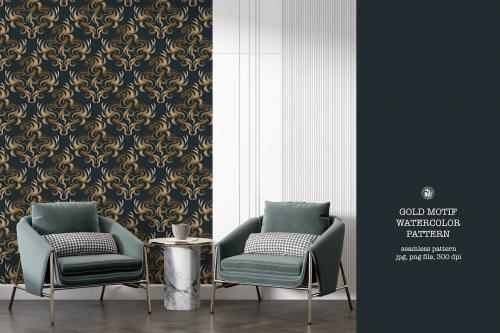 Watercolor Gold Motif Wallpaper